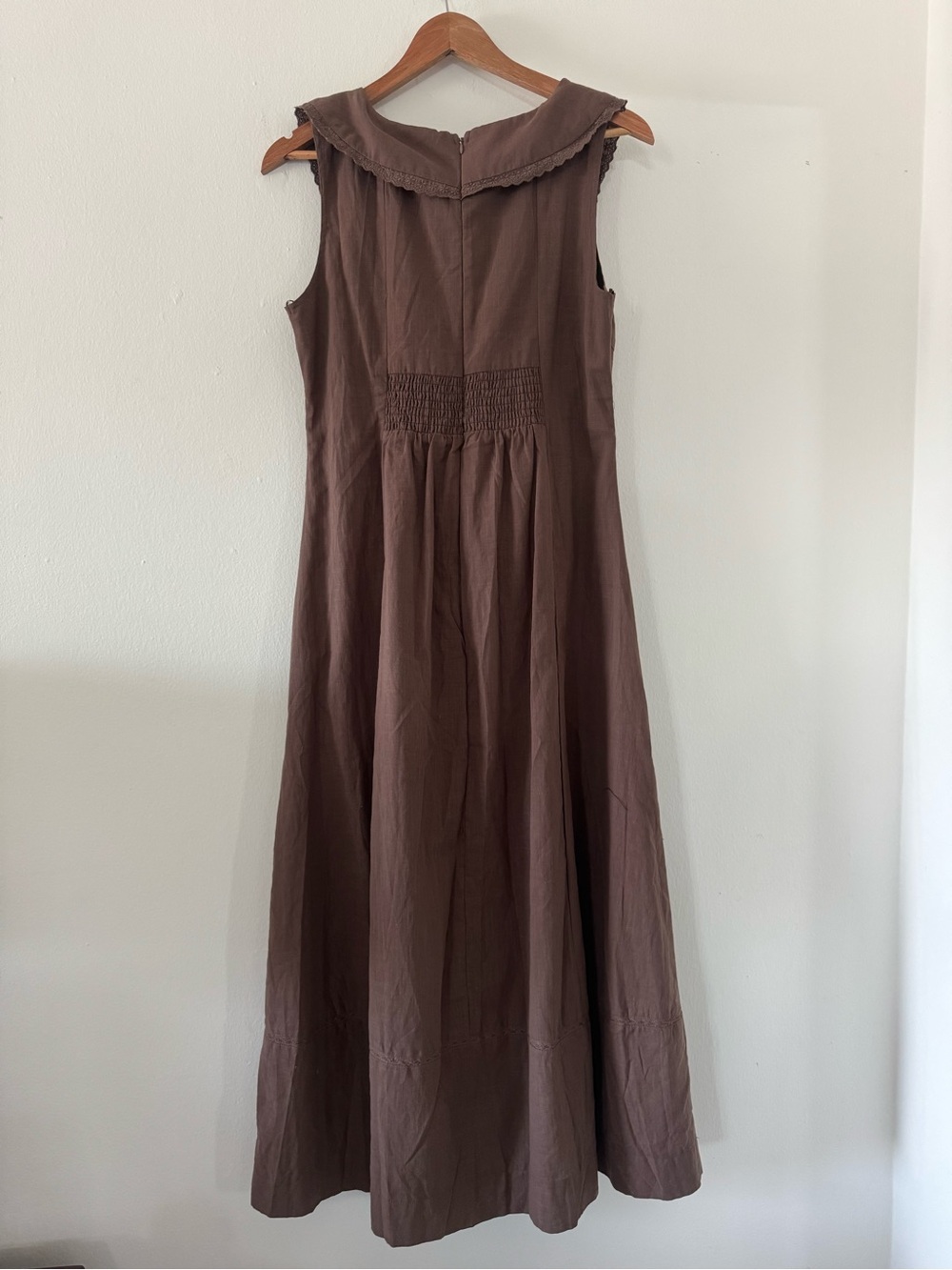 Moon River M Maxi Dress Peter Pan Collar Cottagecore Embroider Chocolate Brown - Picture 2 of 11